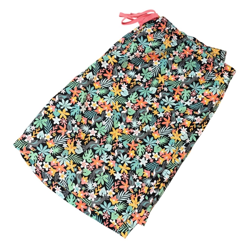 Chubbies Mens Tropical Toucan‎ Floral Swim Trunks Black Pink Drawstring 2XL